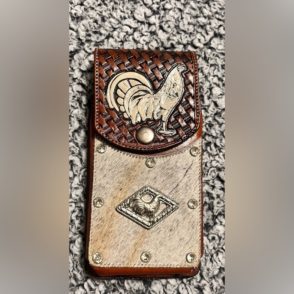 Leather Phone Case with Rooster Design